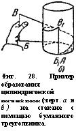 подпись: 
фиг. 28. пример образования цилиндрической винтоеой линии (черт. а и б) на стакане с помощью бумажного треугольника.
