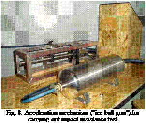 Подпись: Fig. 8: Acceleration mechanism (“ice ball gun”) for carrying out impact resistance test 