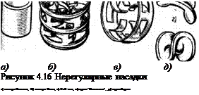 Подпись: а) б) в) д) Рисунок 4.16 Нерегулярные насадки а) кольца Рашига, б) кольца Паля, в) Хай-пак, г)седла "Инталокс", д) седлаБерля 