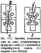 подпись: 
рис. 8.31. звичайні, встановлені одна на одиу, чотирициліндрові друкарські секції (о) з допоміжною чотирифарбовою секцією (б) машини «goss tribunit»

